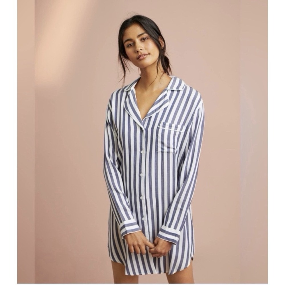Rails Julian Lisbon Stripe Shirt Dress Button Up Roll Tab Long Blouse Size XS
